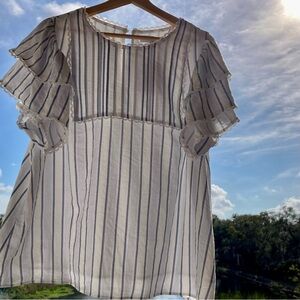 NWT Sugarlips White and Blue Striped Ruffle Blouse SIZE:CL